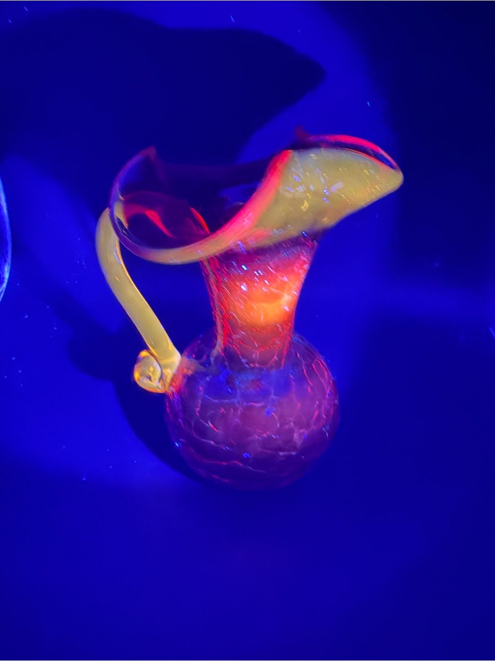 Amberina Cadman, crackle glass pitcher